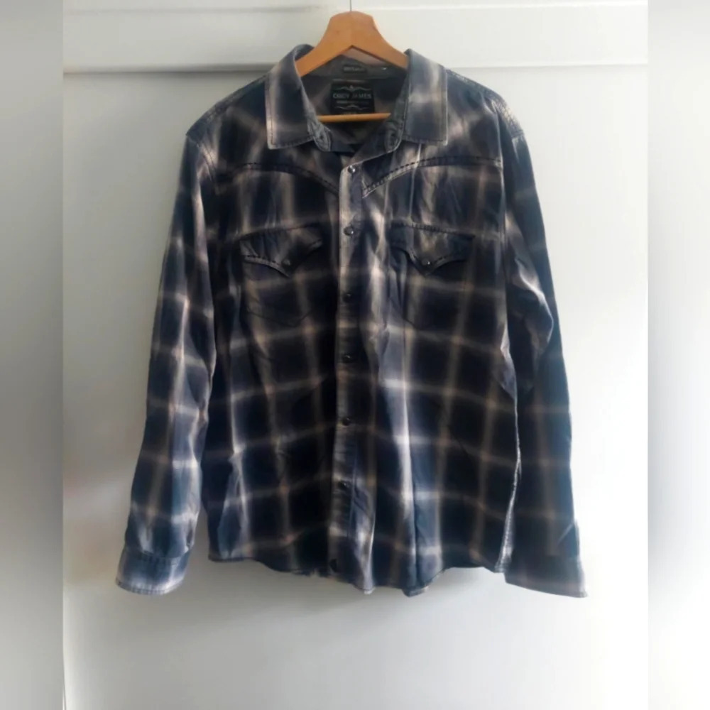 Cody James Mens Pearl Snap Blue Plaid Thick stitch Collared Shirt XL